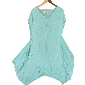 Sahara‎ London Dress Womens M Turquoise Midi Asymmetric Bubble Hem Lagenlook